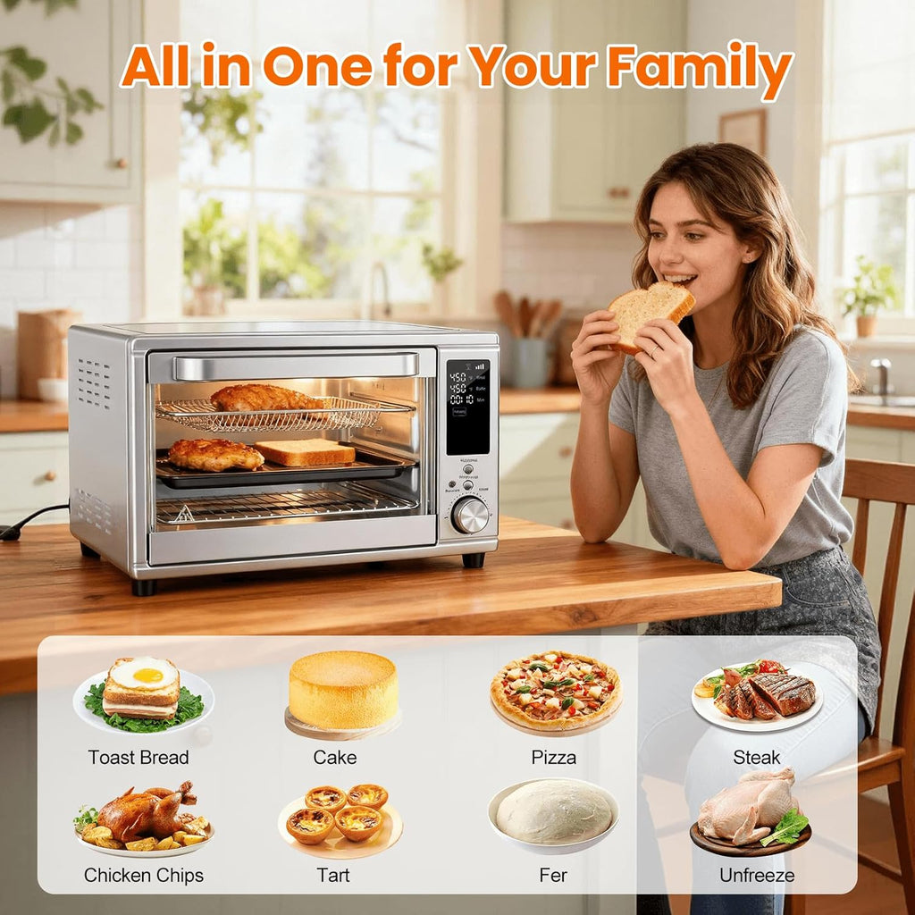 Air Fryer Toaster Oven Combo Extra Large with Smart Probe, 29.6QT Oven Countertop 12 Functions in 1, 7 Accessories Included, Stainless, Up to 450??F