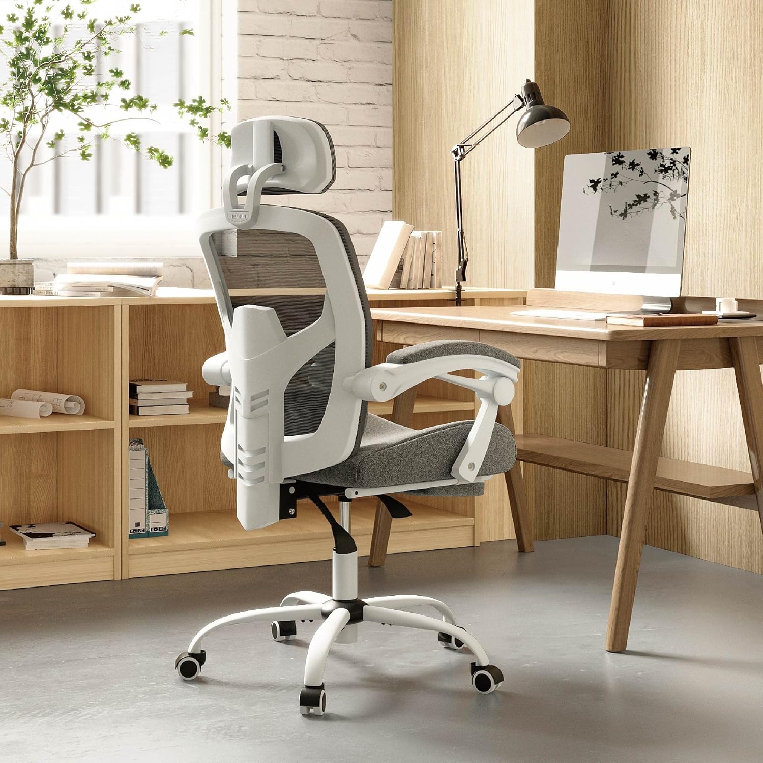 Home Office Desk Chair with Footrest, High-Back Mesh Rolling Swivel Reclining Chairs with Wheels, Comfortable Headrest, Lumbar Support, Comfy Arms for Home, Office, Gaming, Student, Elegant Blue