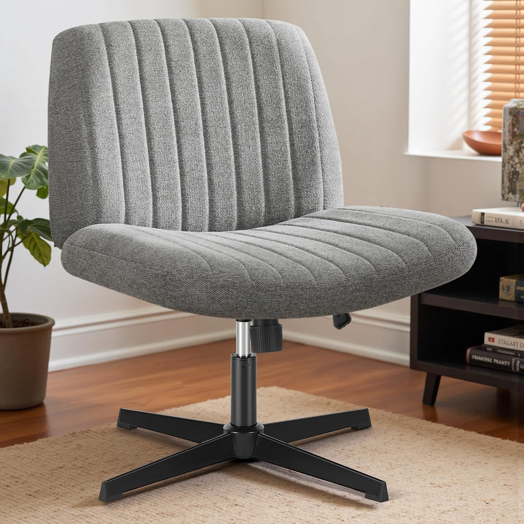Criss Cross Chair No Wheels, Legged Office Desk Armless Chiar Wide Seat, Adjustable Swivel Teddy Fabric Task Vanity Chairs for Home Bedroom, Pink