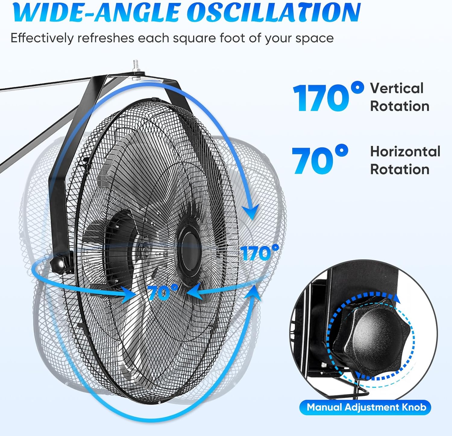 18 Inch Wall Mount Fan, 2600 CFM, 3-Speed High Velocity Fan, Vertical & Horizontal Adjustable Tilt for Industrial, Commercial, Warehouse, Greenhouse, Black