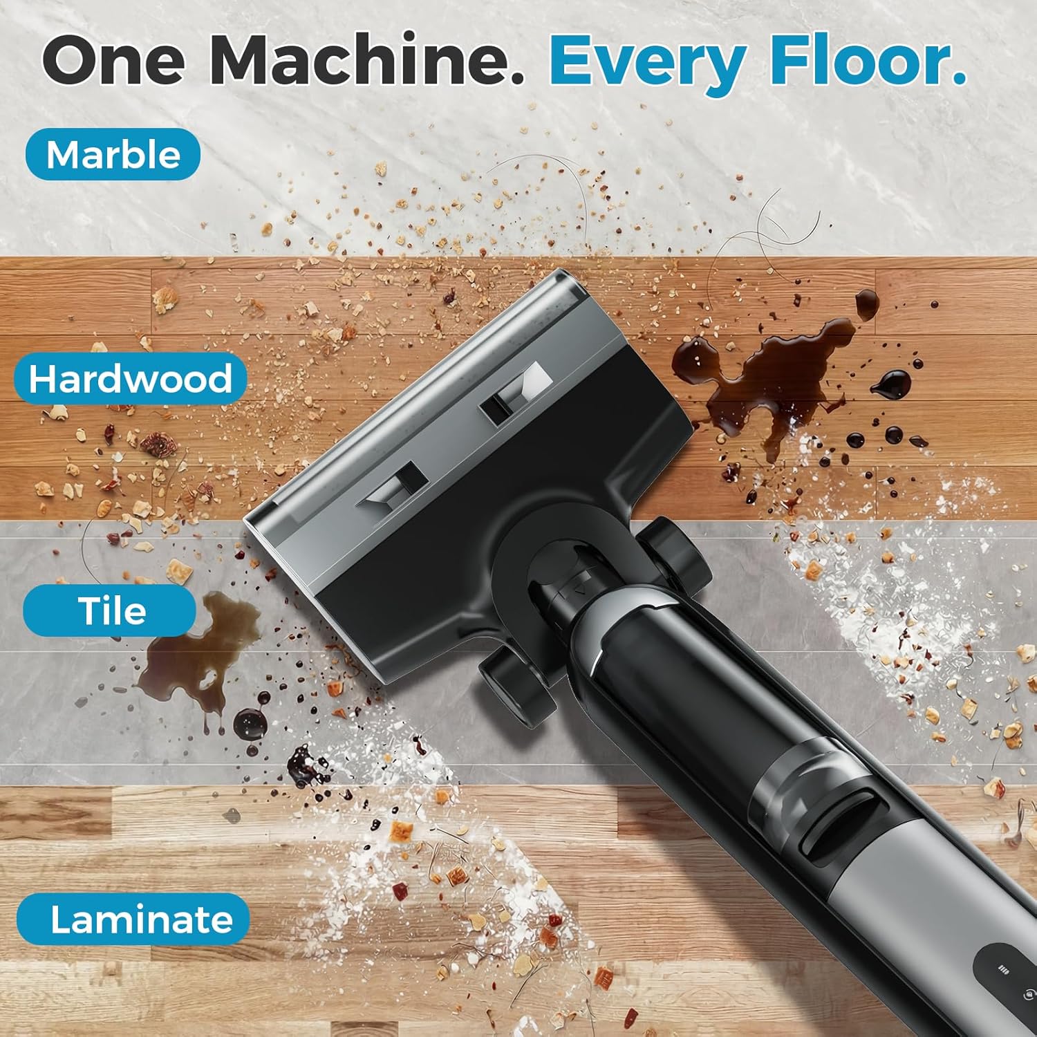 Wet Dry Vacuum Cleaner, Cordless All-in-One Vac Mops, Vacuum Mop with Self-Cleaning System, Dual Water Tank Design, Tangle-Free Brush, Dual-Edge Cleaning, 35-Min Runtime
