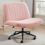 Criss Cross Chair with Wheels Wide Cross Legged Office Desk Vanity Chair Comfy Fabric Armless Adjustable Swivel for Home Computer Task PU Black