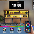 TV Stand for Up to 45 inch TV, Wood Top TV Media Console Table with 6 Fabric Drawers, 2 Shelves, Entertainment Center with LED Lights & Charging Station for Living Room, Hallway, Brown