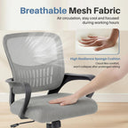 Home Office Chair - Ergonomic Mid Back Mesh Desk Chair with Lumbar Support & Rocking Mode, Height Adjustable, Fixed Armrest, for Conference, Computer, 360?? Swivel, Adults, Grey