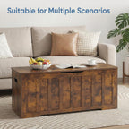 47.2 Extra Large Storage Bench with 2 Safety Gel-Buffered Hinges, Blanket Chest for Bedroom Living Room, Support 150lbs, 2 U-Shaped Cut-Out Pull, Non-Slip Base, Rustic Wood
