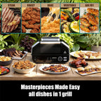 Electric Grill Outdoor/Indoor, 8-in-1 Multifunctional Large Electric BBQ Grill for Air Fry, Bake, Roast, Steak, Broil and Dehydrate, Safe Non-Stick Coating, Fry Basket Included