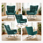 Nursery Rocking Chair Teddy Upholstered, Comfy Glider Rocker with High Backrest Armchair Padded Seat, Accent Side Chair for Living Room Bedroom Offices Small Spaces Indoor, Green