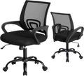 Office Desk Chair - Ergonomic Mid Back with Lumbar Support & Rocking Mode, Height Adjustable with Fixed Armrest, Storage Back for Computer, Gaming, Conference, Meeting, 360?? Swivel, Black