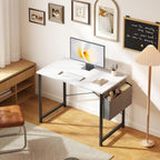 Computer Desk 31 Inch Home Office Desks for Small Spaces, Gaming Writing Study Work Table with Storage Bag for Bedroom, White