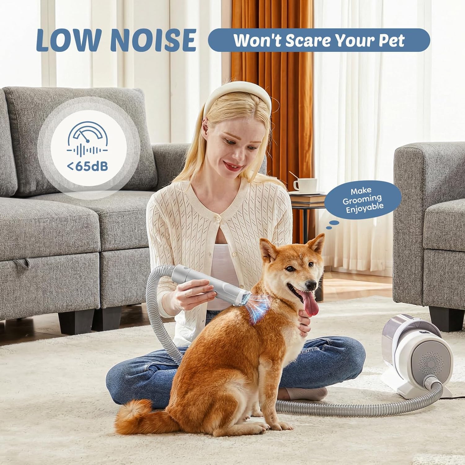 2.5L Pet Grooming Vacuum Kit, 3 Adjustable Suction Modes, 5 Professional Grooming Tools with Cordless Low Noise Dog & Cat Hair Clippers, Classic Gray