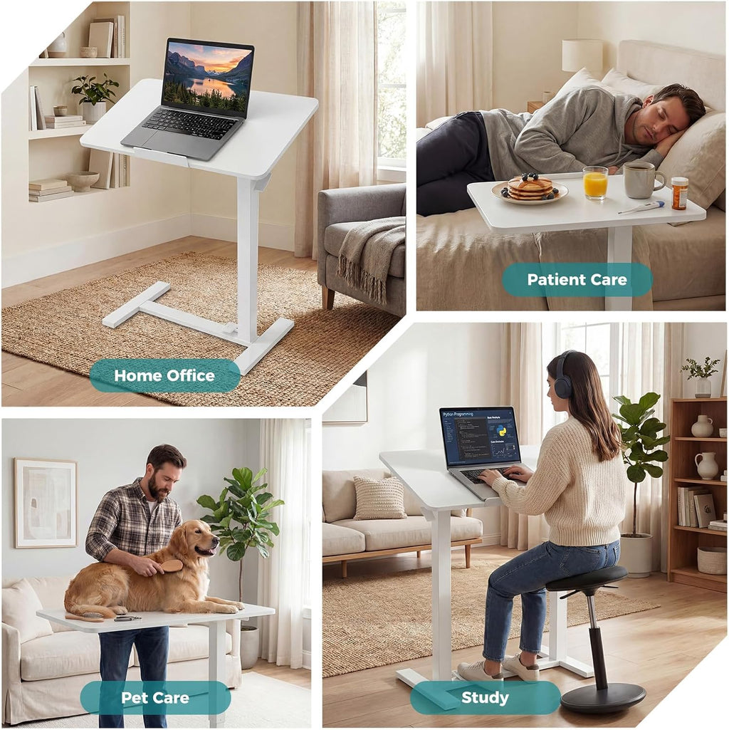 Mobile Standing Desk, Height-Adjustable Computer Cart with Pneumatic Lift, Portable Computer Workstation Cart for Bed, Couch, Office, Sofa, Brown
