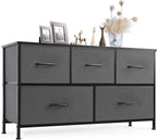 Dresser for Bedroom with 9 Storage Drawers, Large Fabric Storage Tower Organizer, Chest of Drawers with Metal Frame Wooden Top for Closet, Living Room, Entryway, Brown