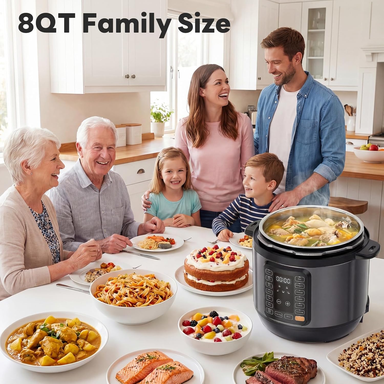 Electric Pressure Cooker 16-in-1, 8QT Programmable Multi Cooker with 12 One-Touch Presets, Soup Steam Yogurt and More, Ceramic Inner Pot Delay Start & Keep Warm, Includes Recipe Guide, Black
