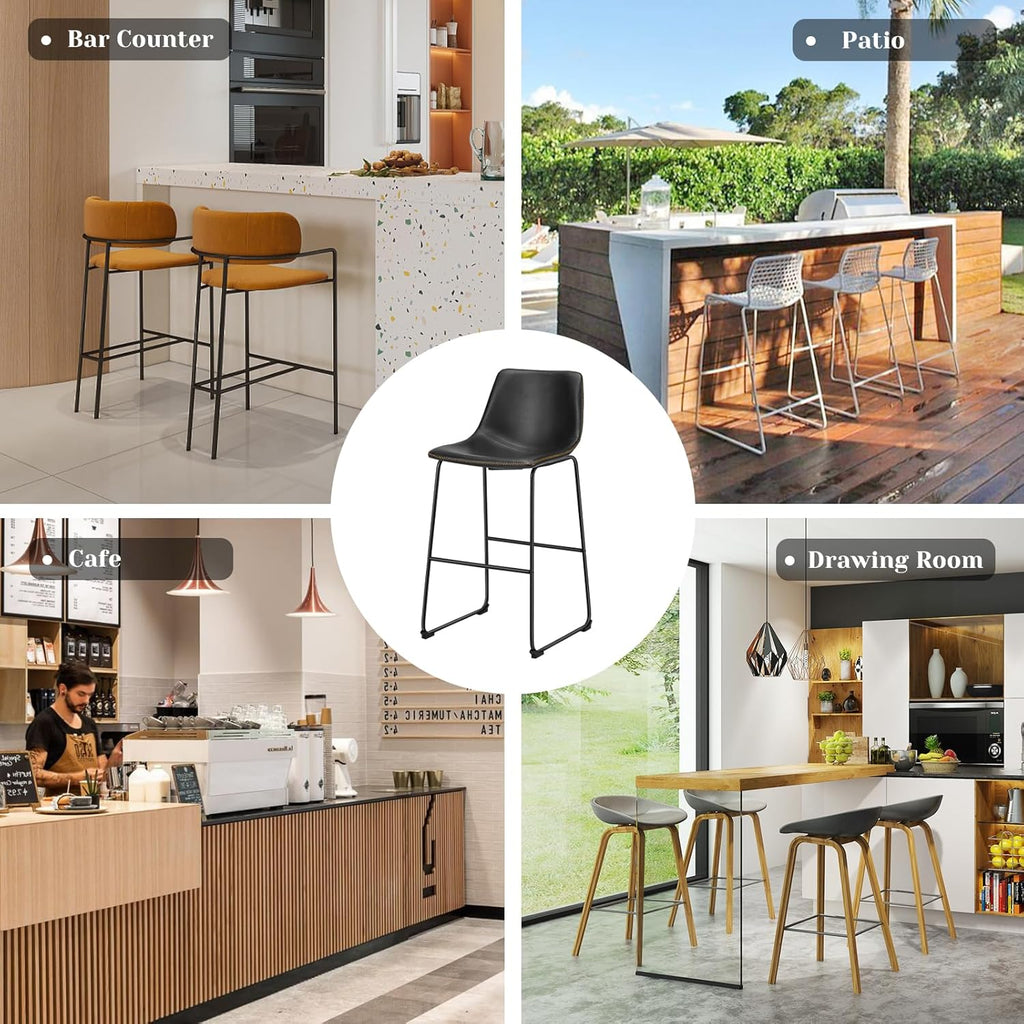 Counter Height Bar Stools Set of 4, 30 inch Height Stool Faux Leather Barstools with Back, Armless Kitchen Island Countertop Comfortable Modern Chairs with Metal Legs, Elegant Black