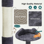 54-inch Indoor Cat Tree Tower ?CMulti-Level Pet House for Large Cats with 2 Condos, Scratching Posts, Round Platform, Small Ladder, and Toys ?C Perfect for Cats of All Ages, Dark Grey