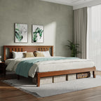 Twin Size Wood Bed Frame with Headboard, Solid Natural Wooden Platform Bed Base, Heavy Duty Slat Support Mattress Foundation, No Box Spring Needed, Low-Profile Design