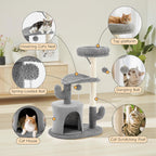 33-inch Cat Tree Tower for Indoor Cats, Small Cat Scratching Post with Curved Bed, Cat Tree with Cat Condo for Adult, Grey