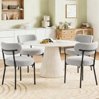 Dining Chairs Set of 2, Mid Century Modern Chair Round Upholstered Curved Backrest, Kitchen Vanity Living Room Chairs with Black Metal Legs??Ivory White