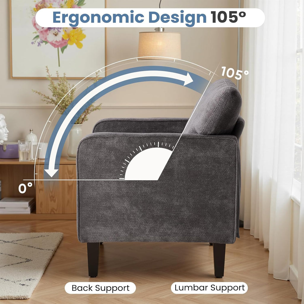 Modern Accent Chairs for Living Room, Corner Chairs for Adults, Reading Chair with Armrest and Backrest, Comfy Lounge Chairs for Bedroom Reception Waiting Room, Dark Grey 2 Pack