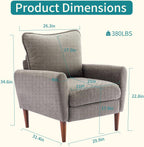 Comfy Accent Chair for Living Room Bedroom and Waiting Room, Upholstered Mid-Century Reading Chair with Pillow and Solid Wood Legs, Wide Singe Modern Lounge Sofa (Gray, 2 Pack)