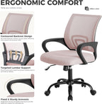 Office Desk Chair - Ergonomic Mid Back with Lumbar Support & Rocking Mode, Height Adjustable with Fixed Armrest, for Home, Computer, Gaming, Conference, Meeting Room, 360?? Swivel, Pink, 2 Pack