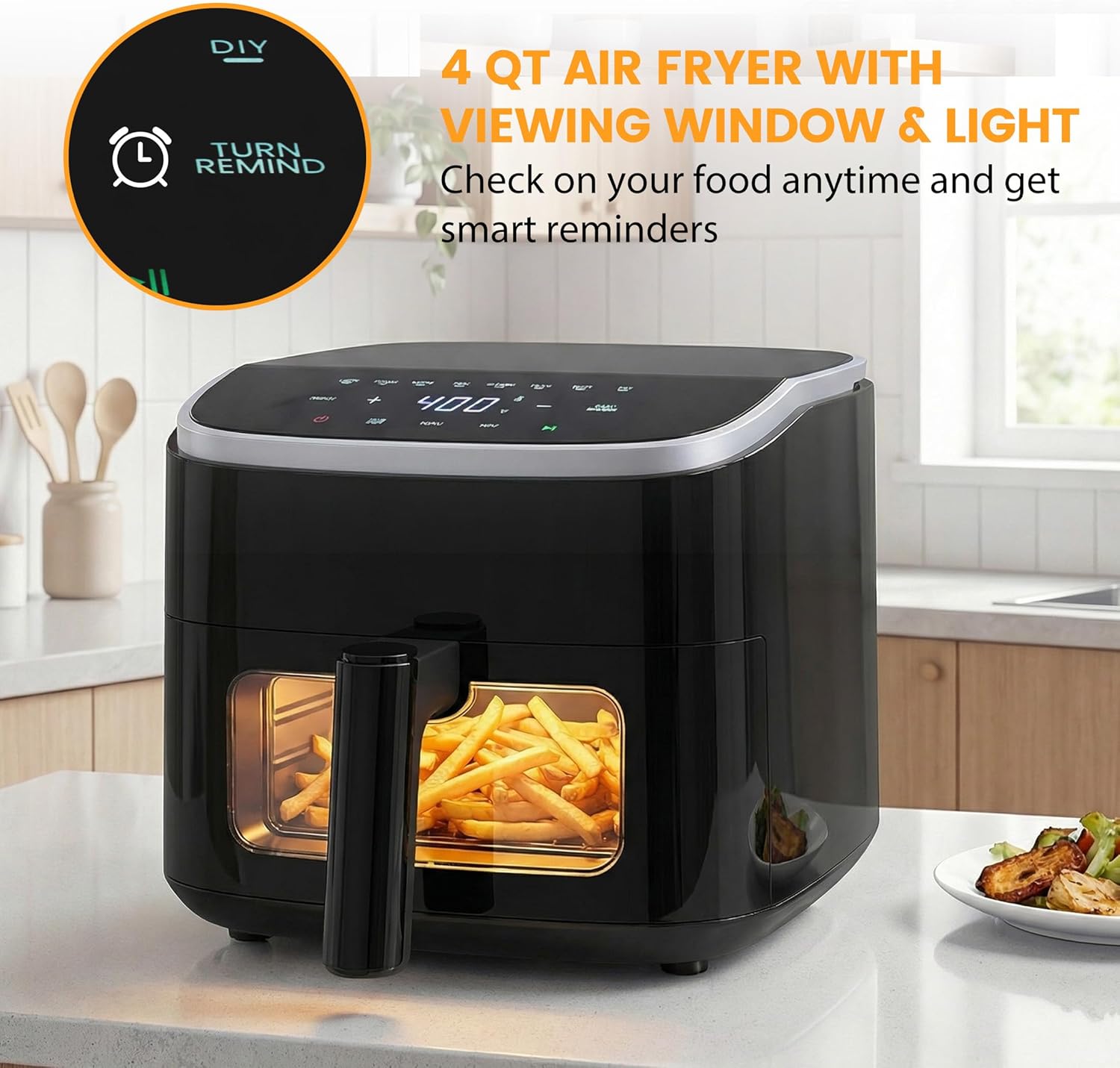 Air Fryer 4 Quart with Window, 1500W Digital Airfryer with 8 Presets, 60-Min Timer, Max 400??F, Auto Shut Off & Nonstick Dishwasher Safe Basket, Shake Reminder for Small Kitchen