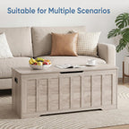47.2 Extra Large Storage Bench with 2 Safety Gel-Buffered Hinges, Blanket Chest for Bedroom Living Room, Support 150lbs, 2 U-Shaped Cut-Out Pull, Non-Slip Base, Rustic Wood