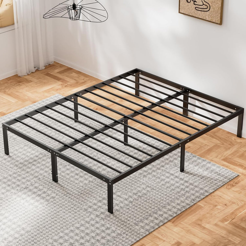 Queen Size Bed Frame - Heavy Duty Metal Platform Bedroom Frames King Size with Storage Space, No Box Spring Needed, 14 Inches High, Sturdy Steel Slat Support, Black