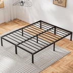 Queen Size Bed Frame - Heavy Duty Metal Platform Bedroom Frames King Size with Storage Space, No Box Spring Needed, 14 Inches High, Sturdy Steel Slat Support, Black