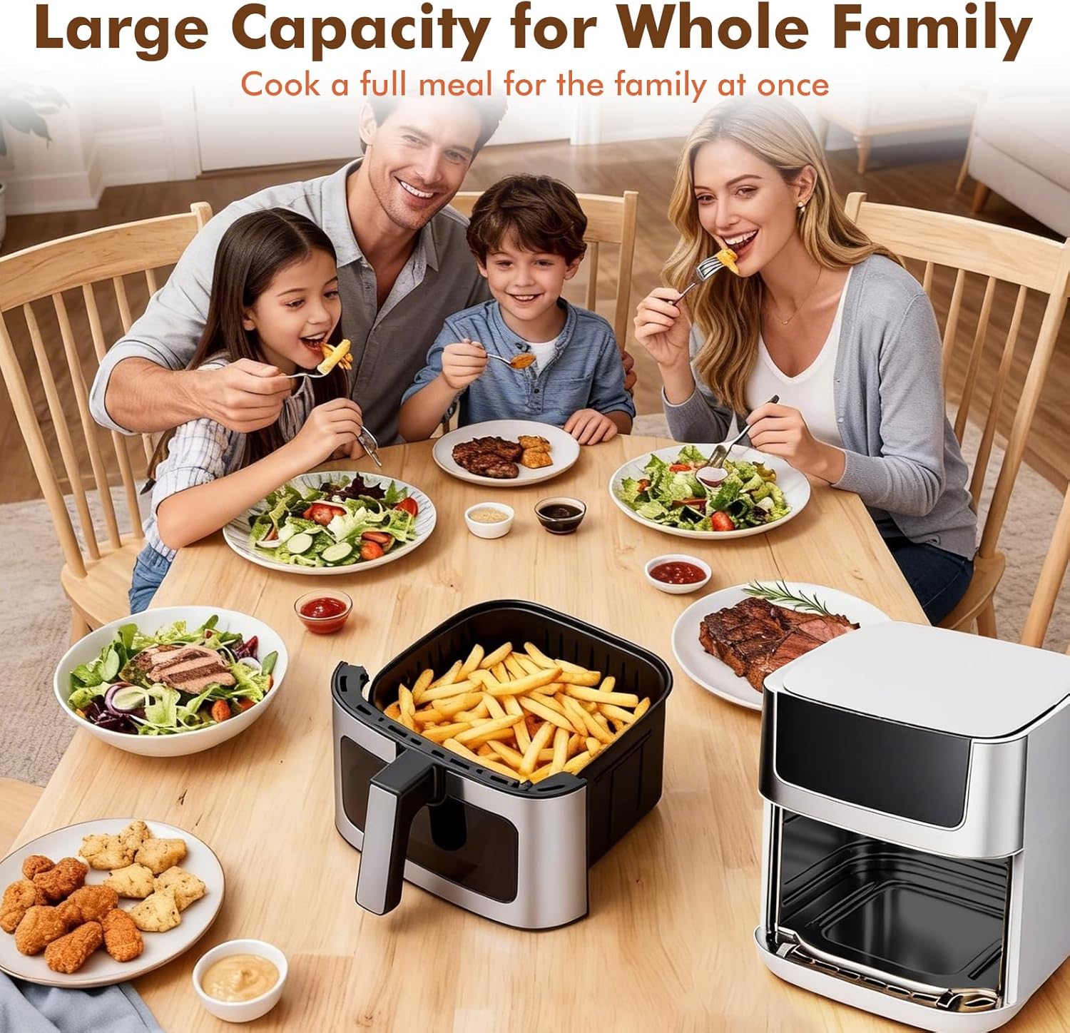 6.34QT Air Fryer with Window, 8 Food Presets with 400??F Max Heat, 90-Min Timer, Nonstick Dishwasher-Safe Basket for Air Fry, Roast, Reheat, Bake, Stainless Steel, White