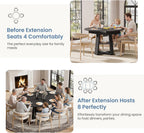 Extendable Round Dining Table for 4-8, Modern Kitchen Oval Dinner Table with Storage Shelf, Wood Pedestal Table, Space Saving Modern Style, Black