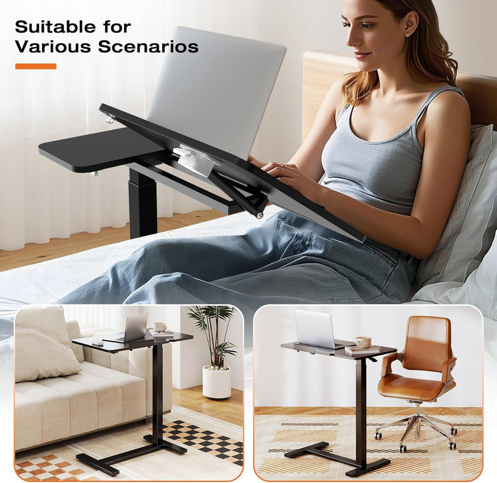 Small Standing Desk Rolling Table Adjustable Height, Laptop Mobile Stand with Wheels, Portable Computer Workstation with Tiltable Desktop for Teacher Classroom Home Office, Black