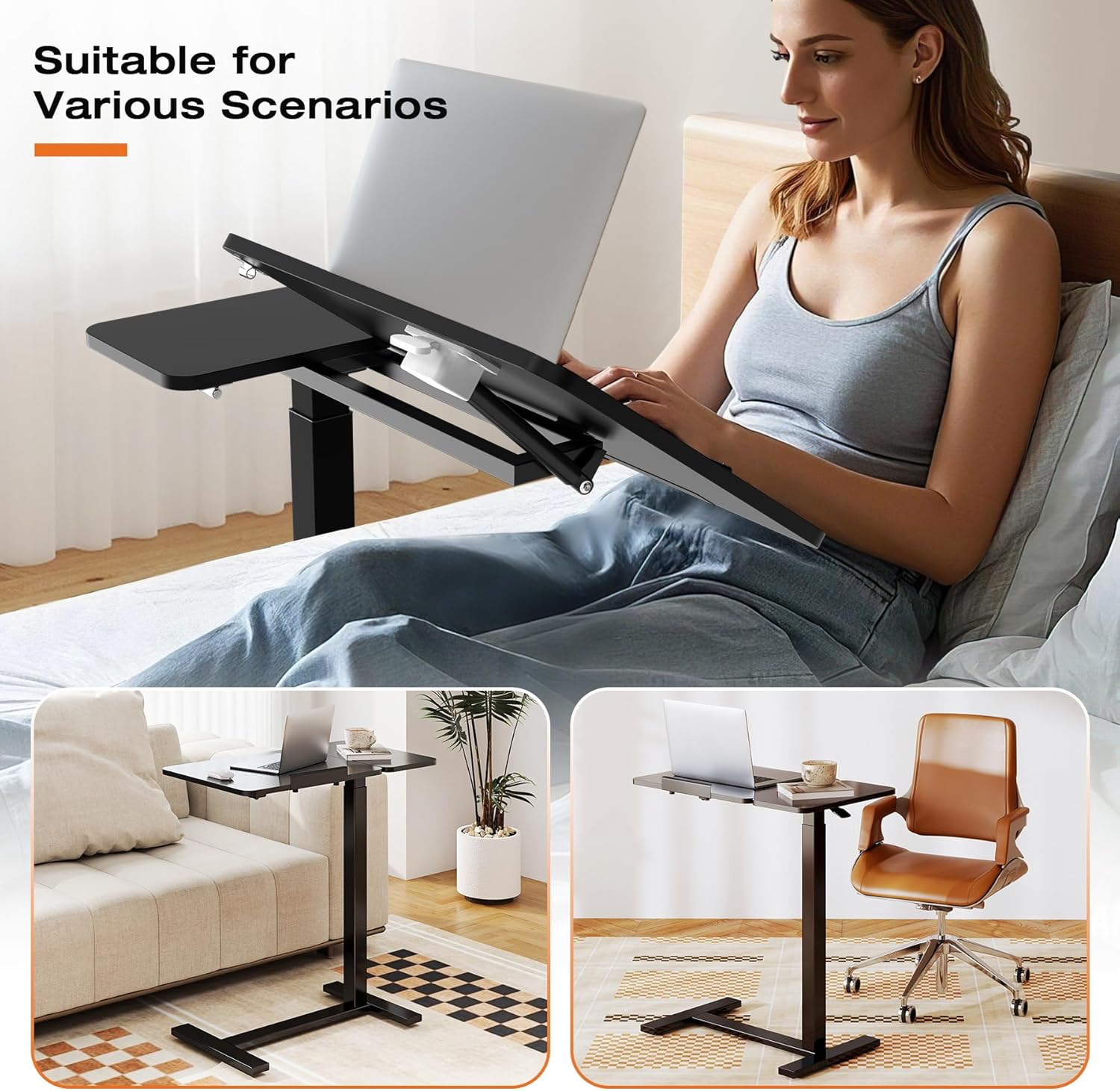 Small Standing Desk Rolling Table Adjustable Height, Laptop Mobile Stand with Wheels, Portable Computer Workstation with Tiltable Desktop for Teacher Classroom Home Office, Black