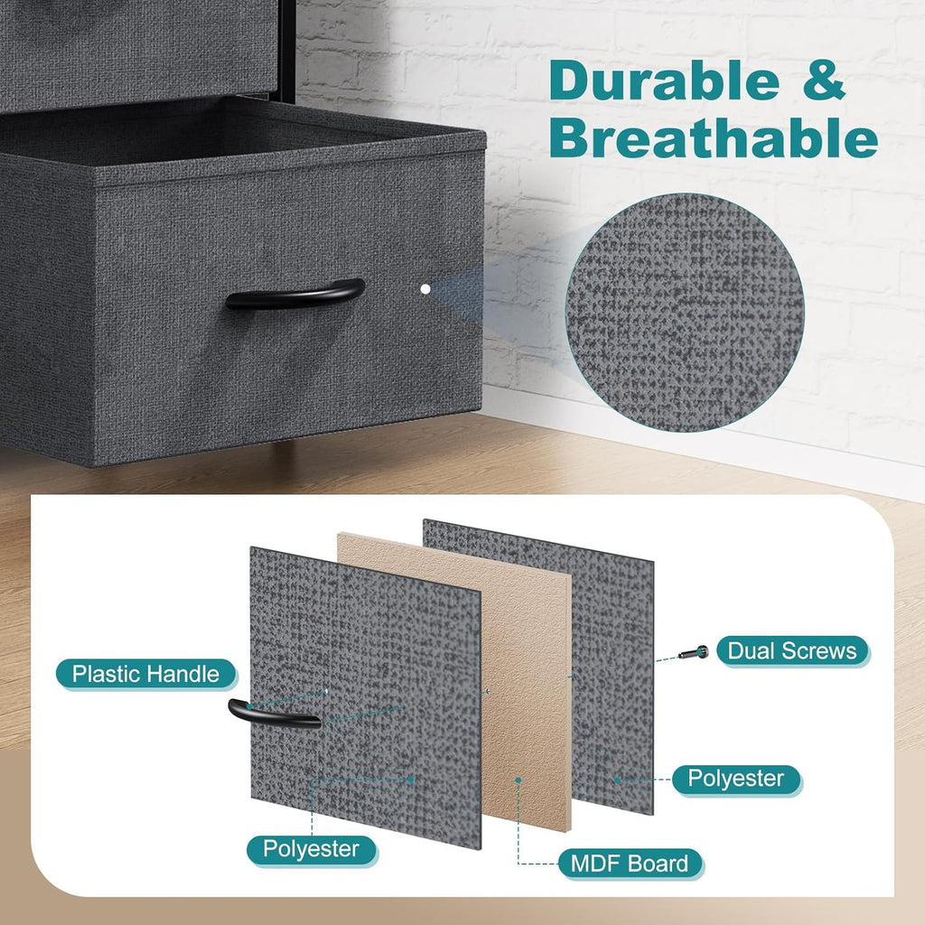 8 Drawer Storage Dresser with Wood Top - Wide Fabric Chest Organizer for Bedroom, Closet, Living Room,Tower Cabinet, TV Stand, Hallway Entryway Furniture,Grey