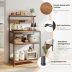 Kitchen Bakers Rack with Power Outlet, Coffee Bar Table 4 Tiers, Microwave Oven Stand Station, Adjustable Storage Shelf Freestanding Appliance Organizer - 23.6 Inch, Rustic Brown