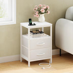 Nightstands Set of 2 with Charging Station, Bedside Table with USB Ports & Type-C, 2 Fabric Drawers Night Stand with Open Shelf, Compact End Table for Bedroom, Rustic Brown