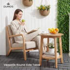 Small Round Side Tables Set of 2 for Living Room, 2-Tier Wood End Tables with Storage Shelf, 220 Lbs, Sturdy Bedside Nightstands with Non-Slip Pads, Easy Assembly, Natural Wood
