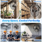 18 Inch Wall Mount Fan, 2600 CFM, 3-Speed High Velocity Fan, Vertical & Horizontal Adjustable Tilt for Industrial, Commercial, Warehouse, Greenhouse, Black