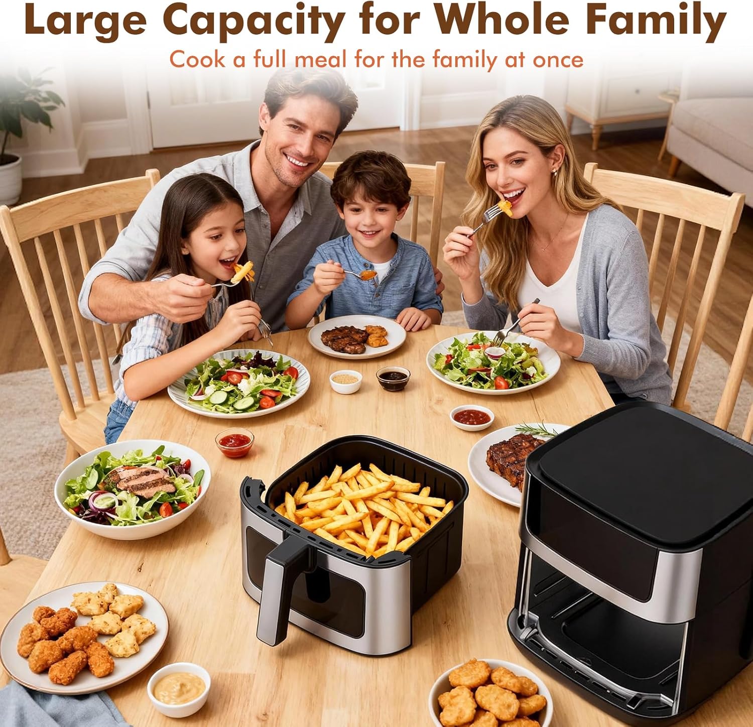 6.34QT Air Fryer with Window, 8 Food Presets with 400??F Max Heat, 90-Min Timer, Nonstick Dishwasher-Safe Basket for Air Fry, Roast, Reheat, Bake, Stainless Steel, Black