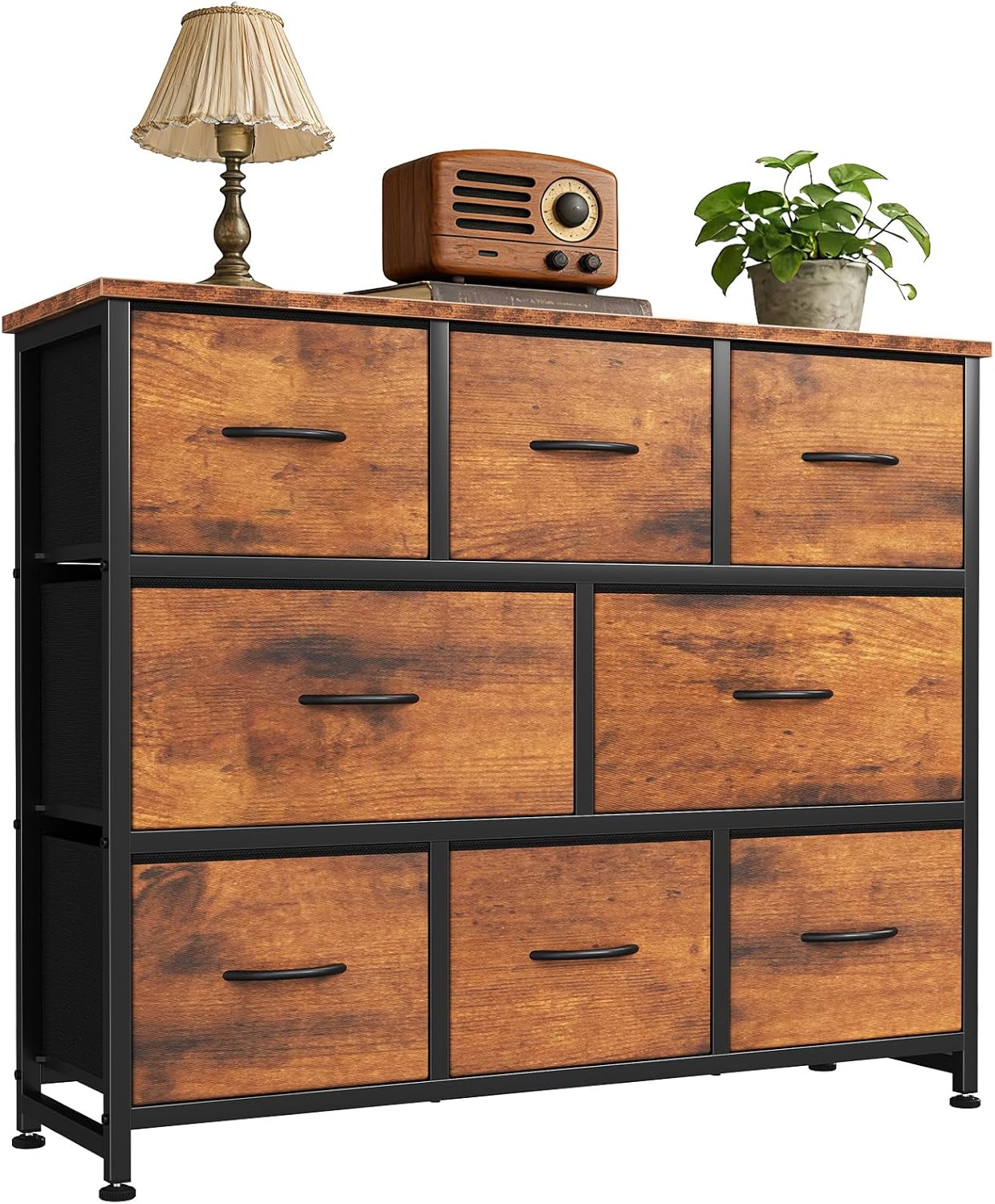 TV Stands for Living Room with 8 Drawers, Tall 8-Drawer Chest of Drawers with Raised Shelf, Storage Tower with Fabric Bins for Organization, Hallway Storage, Black
