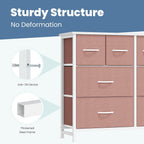 TV Stand, Dresser with 8 Fabric Drawers, Spacious Storage Tower for Closet, TV Stand with Wood Top and Mental Frame, Storage Unit for Living Rooms, Bedroom and Entryway, Pink