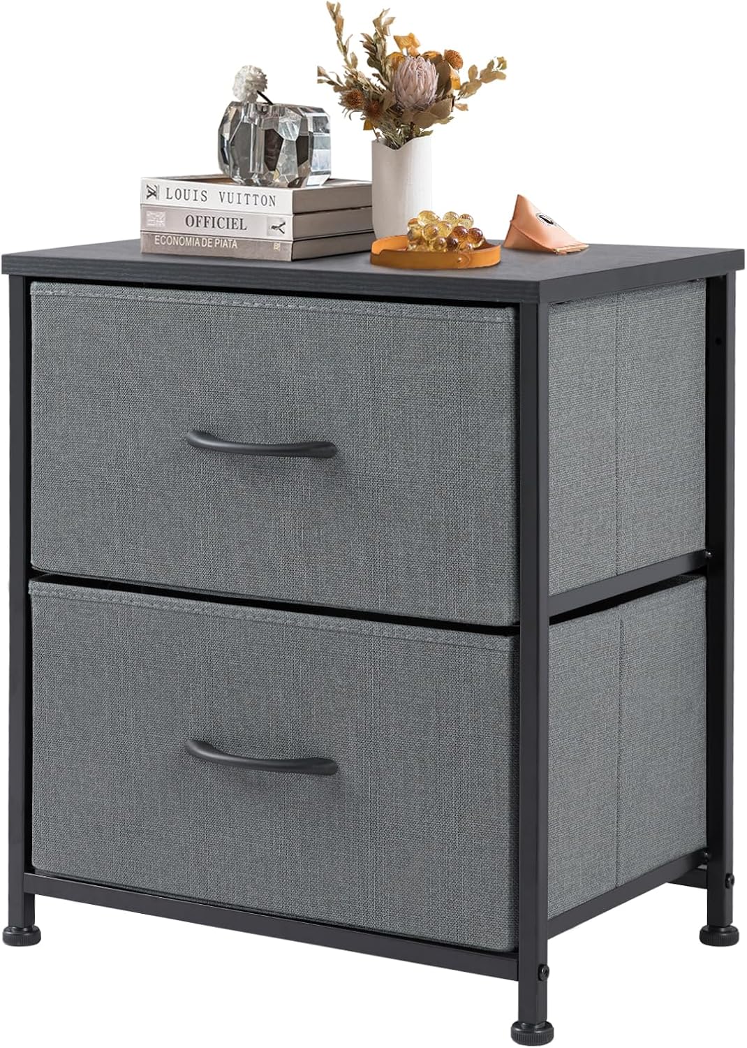 Nightstand Set of 2, Small Dresser with 2 Fabric Drawers Side Bedroom End Table Kids Bedside Storage Furniture for 25 inch Tall Night Stand for Closet, Entryway, College Dorm, Classic Black