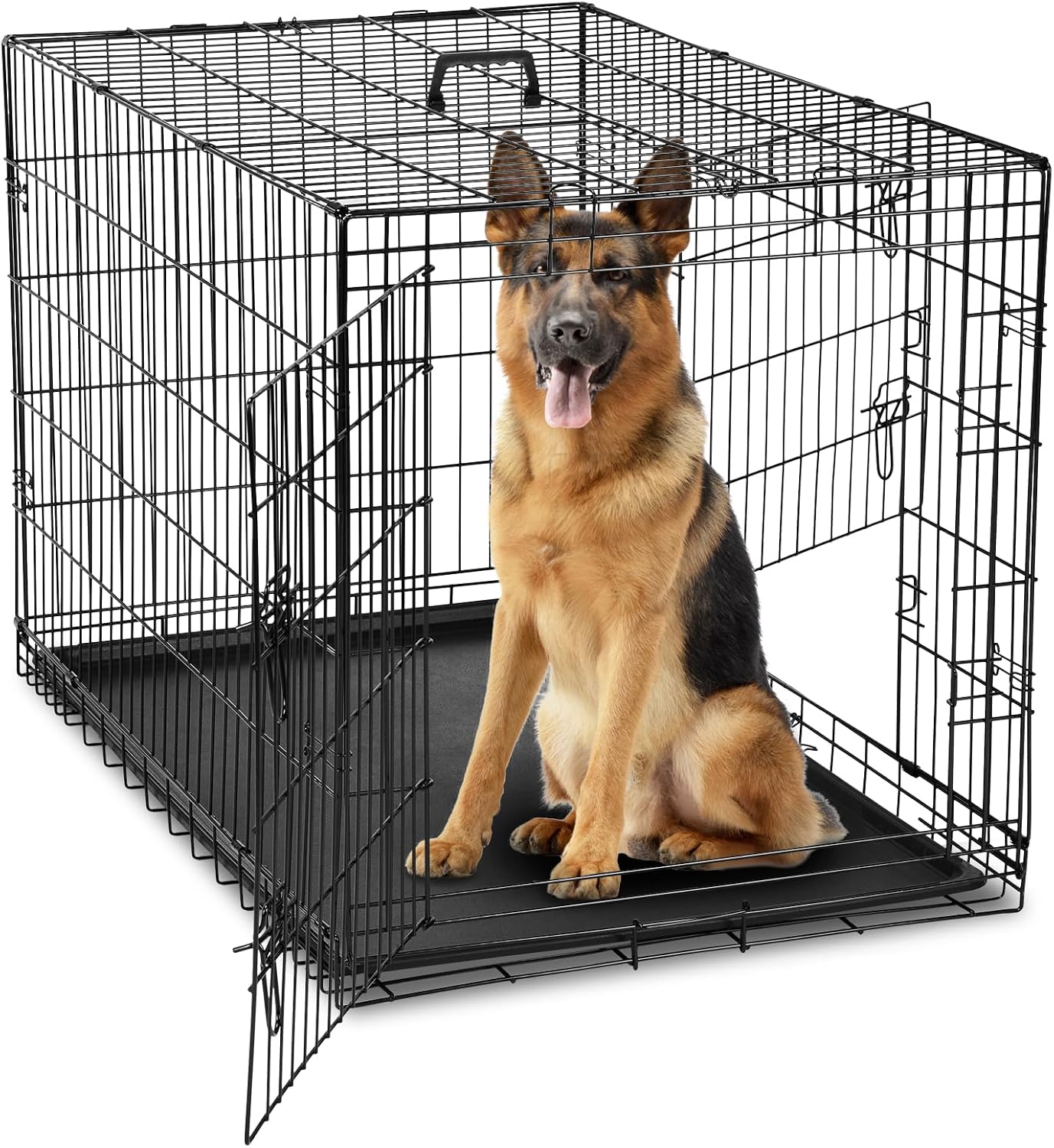 Dog Crate, 24 Inch Small Single Door Dog Cage with Plastic Leak-Proof Pan Tray, Folding Metal Wire Pet Kennel for Indoor, Outdoor, Travel