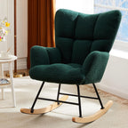 Nursery Rocking Chair Teddy Upholstered, Comfy Glider Rocker with High Backrest Armchair Padded Seat, Accent Side Chair for Living Room Bedroom Offices Small Spaces Indoor, Green
