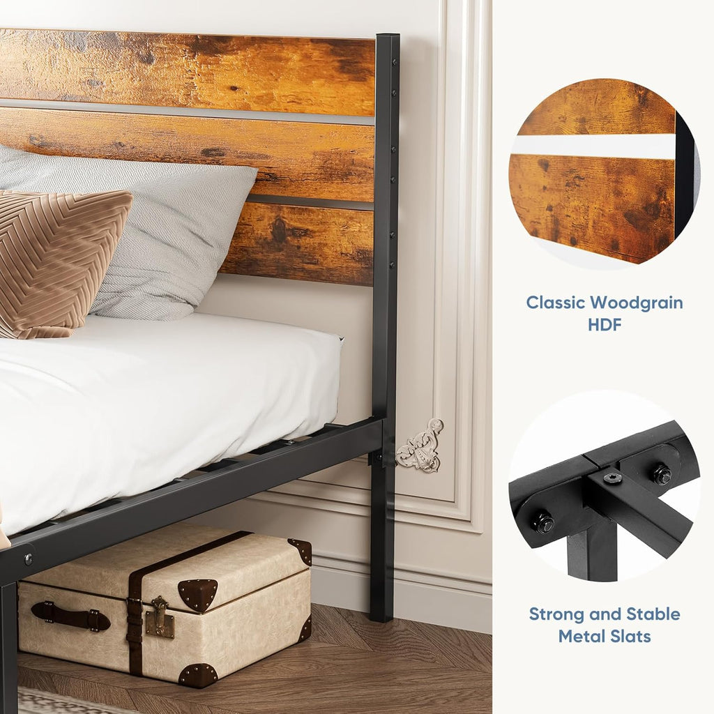 Twin Size Metal Platform Bed Frame - Mattress Foundation with Headboard and and Footboard, No Box Spring Needed with 700LBS Sturdy Wooden Slats Support, Noise Free, Easy Assembly