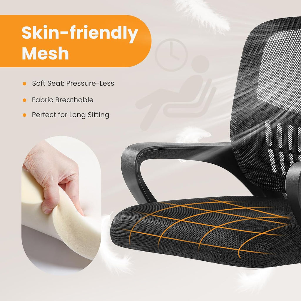 Home Office Managerial Executive Chair, Ergonomic Mesh Adjustable Swivel Mid-Back Computer Desk Chair with Comfortable Lumbar Support, Comfy Arms for Bedroom,Study