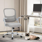 Home Office Managerial Executive Chair, Ergonomic Mesh Adjustable Swivel Mid-Back Chair with, Flip-up Arms, Comfortable Lumbar Support, Comfy Arms for Bedroom,Study,Student, Grey
