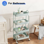 4-Tier Metal Rolling Cart with Lockable Wheels - Mobile Storage Organizer, Utility Shelving Unit for Kitchen, Office, Bathroom, Laundry, Narrow Places, Green