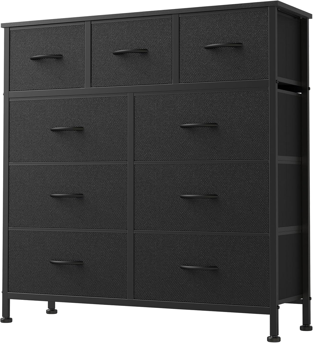 8 Drawer Dresser for Bedroom, Fabric Storage Organizer with Sturdy Metal Frame, Wooden Top Chest of Drawers for Closet Entryway Guest Room,Matte Black