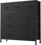 8 Drawer Dresser for Bedroom, Fabric Storage Organizer with Sturdy Metal Frame, Wooden Top Chest of Drawers for Closet Entryway Guest Room,Matte Black